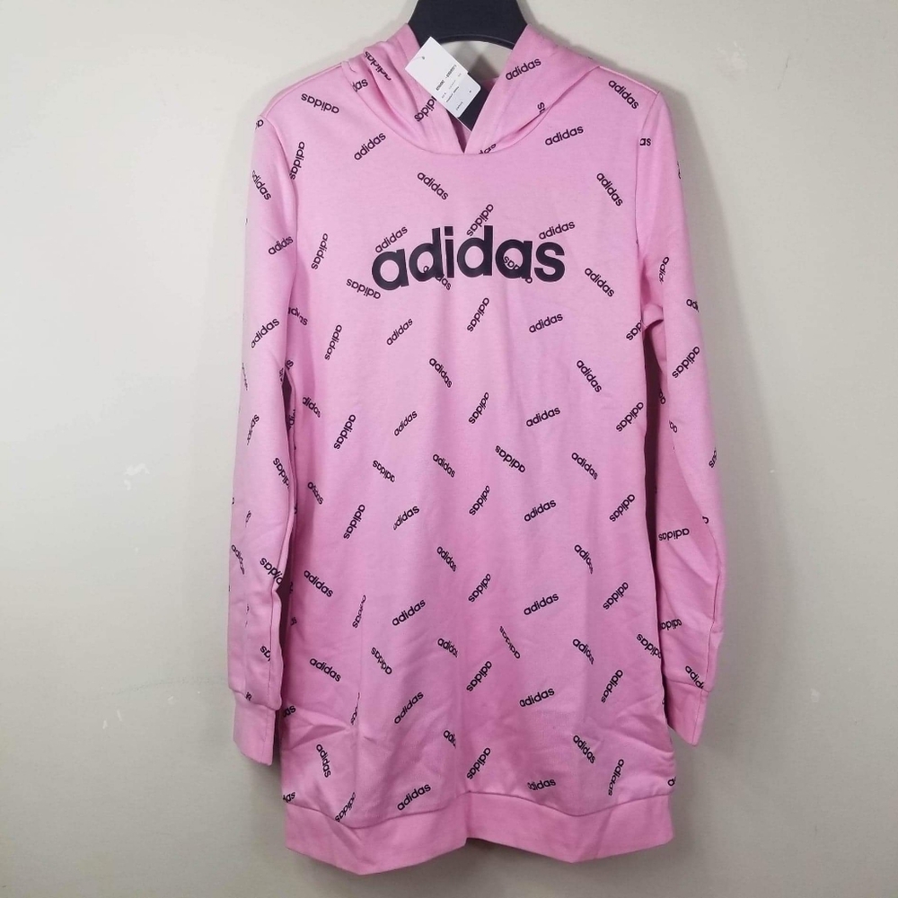 ADIDAS All Over Logo Print Long Pullover Hoodie - Picture 5 of 8